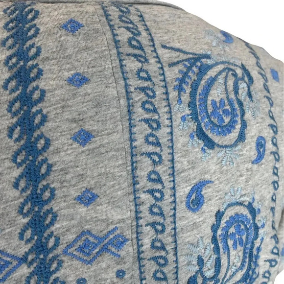 Johnny Was Nico Patchwork Embroidered Floral Cotton Tee Gray Size M Butterfly - Picture 5 of 12